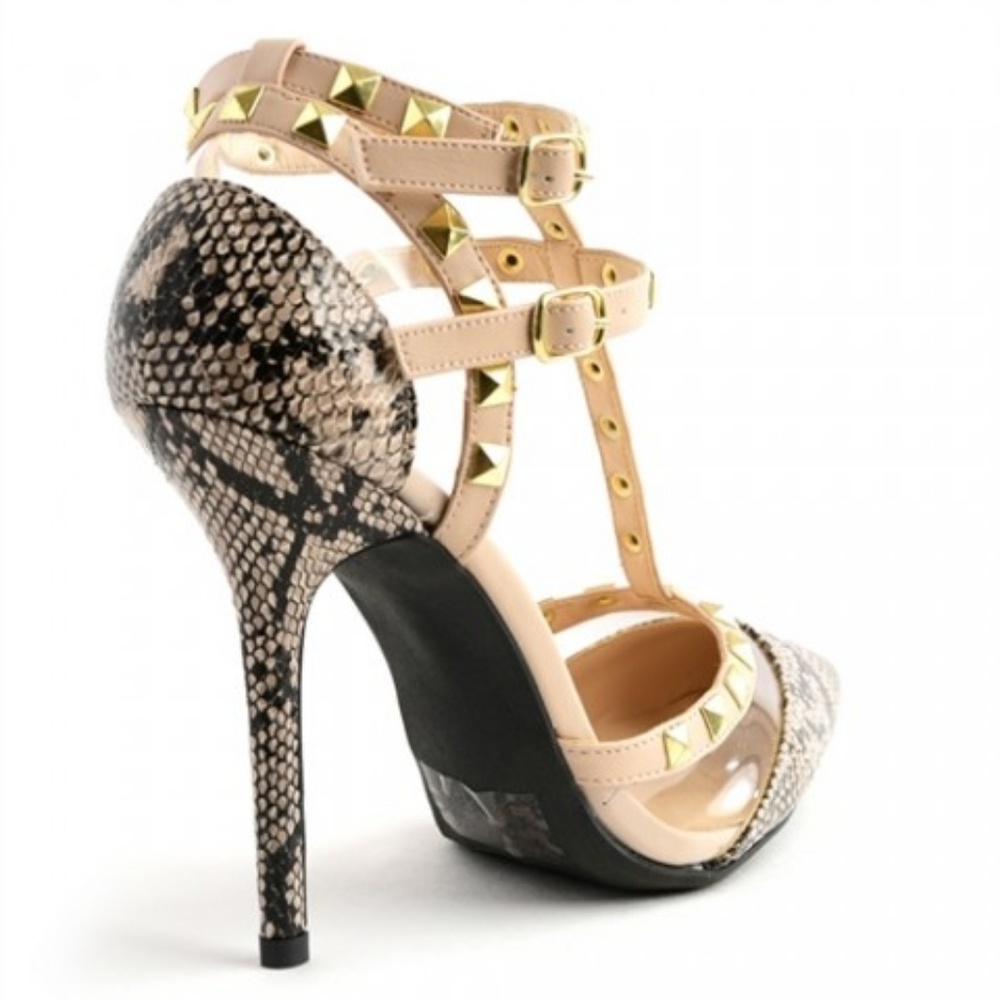 SOLD OUT Nude Skin T-Strap Studded Accent Point - Picture 8 of 8